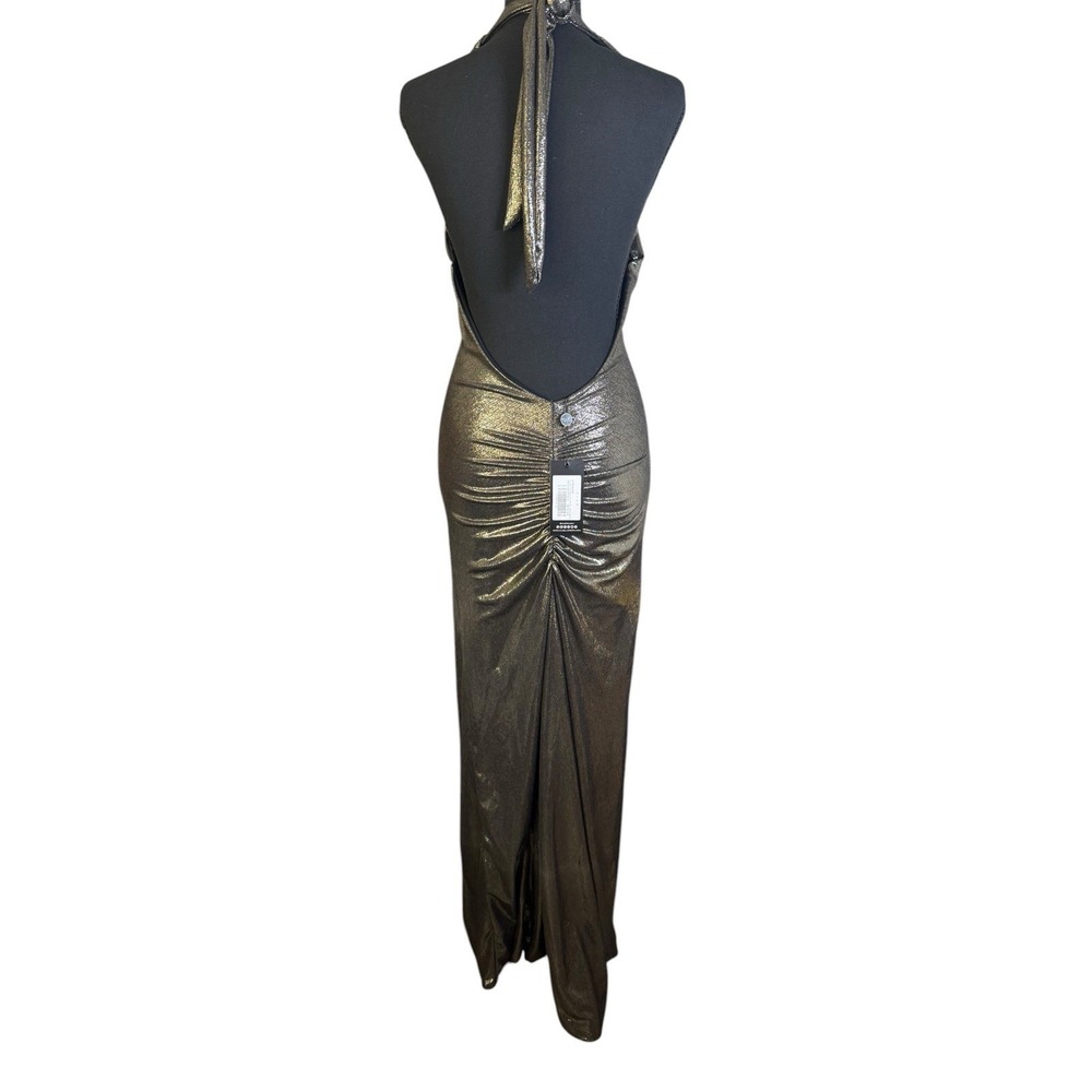 Club L London Maxi Dress Women 4 Gold NWT Metallic‎ Halter Backless cl128812018